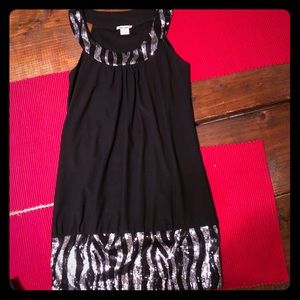 🖤LIA LEE | BLACK ZEBRA SEQUINS SLEEVELSS SCOOP NECK TUNIC OR MINI DRESS SZ L
